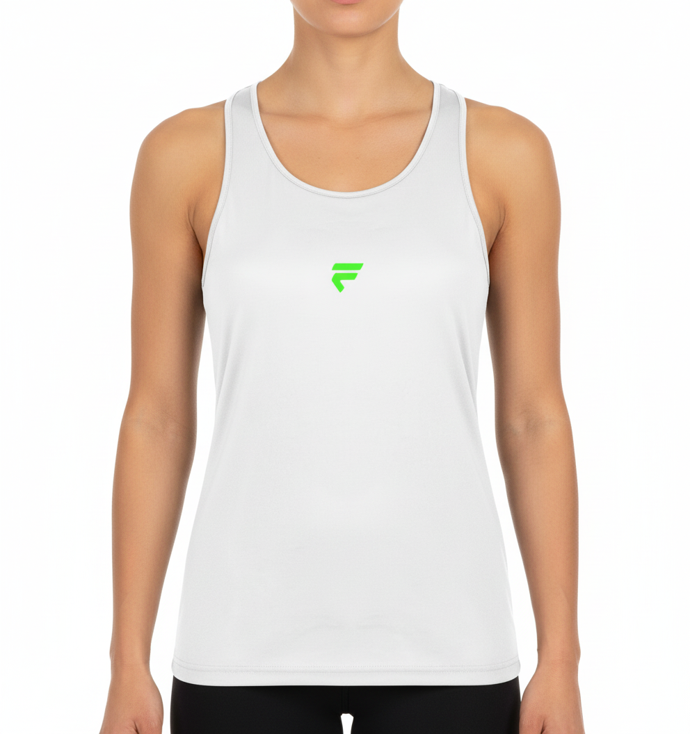 Fivers White Tank Green Clean Background Woman